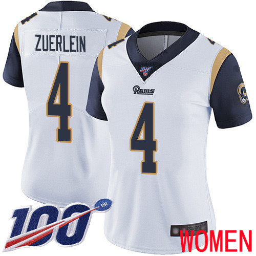 Los Angeles Rams Limited White Women Greg Zuerlein Road Jersey NFL Football #4 100th Season Vapor Untouchable->los angeles rams->NFL Jersey